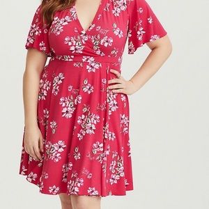 Torrid Raspberry Floral Faux Wrap Dress